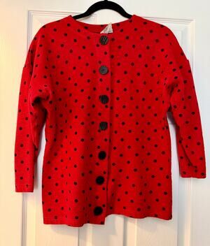 Concepts Red & Black Polka Dot Cardigan | Size Small